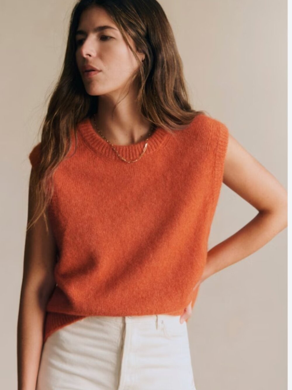 Sezane Samuel Jumper Tangerine Orange Cropped Knit Sweater Vest XS
